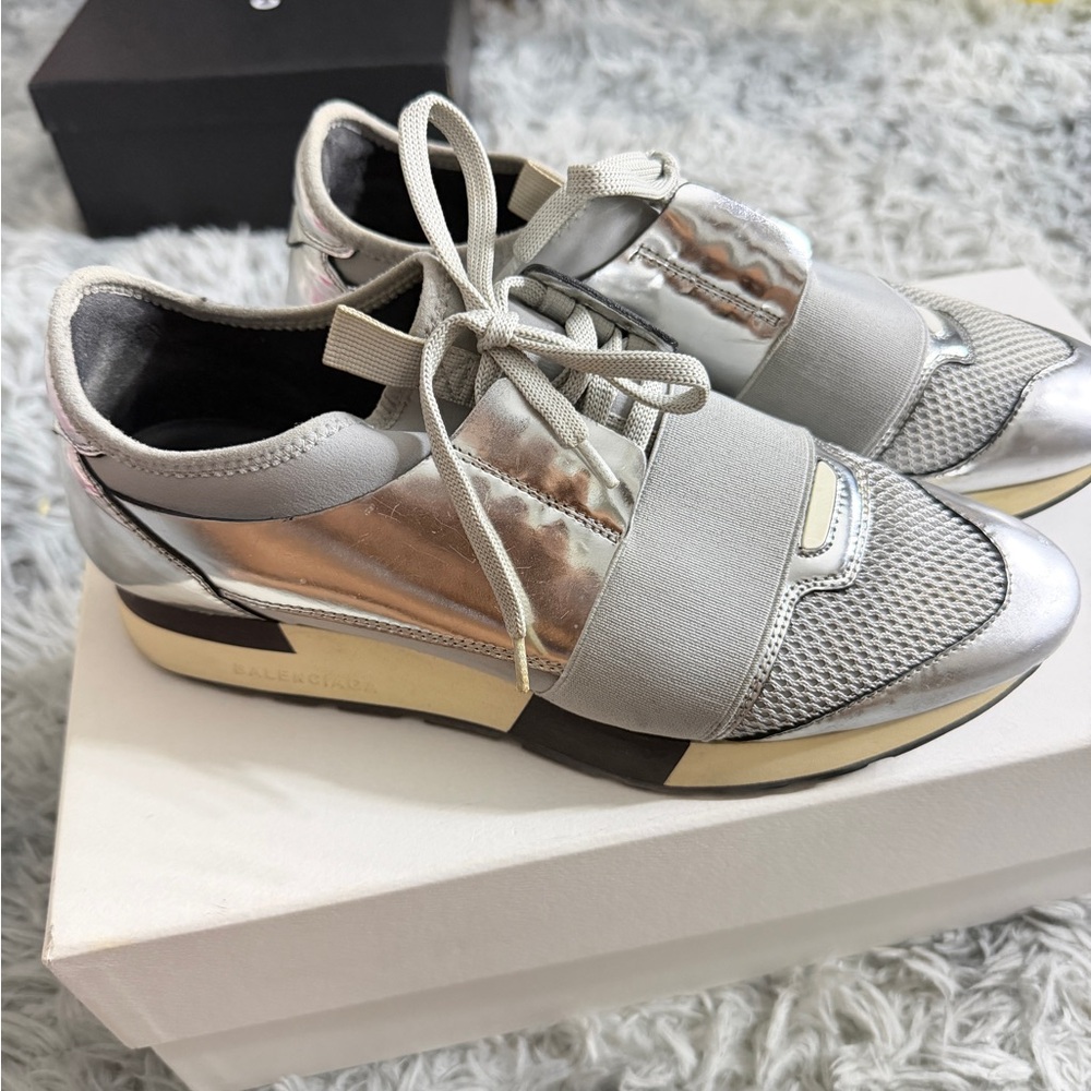 Balenciaga Women's Metallic Silver Sneakers